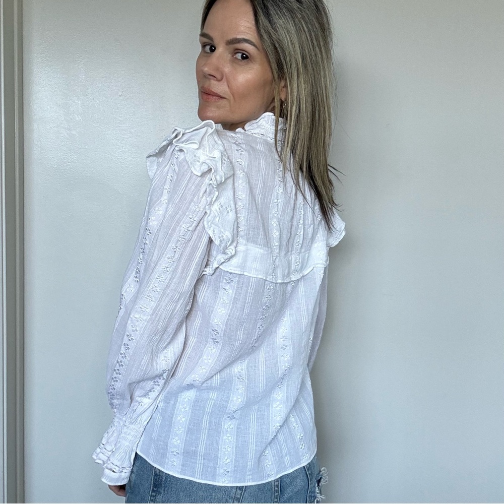 Isabel Marant White Ruffled Button-Up Blouse - Picture 2 of 16